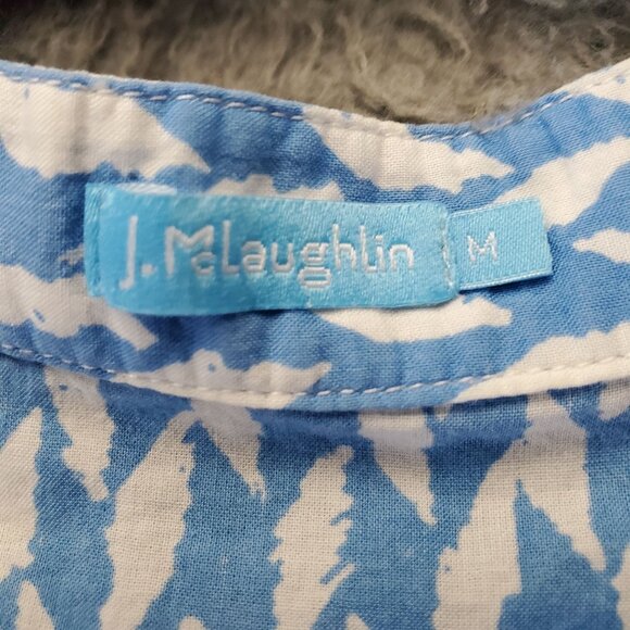 J. McLaughlin Shirt Womens Medium Blue Print Lightweight 3/4 Sleeve Blouse - Picture 2 of 9